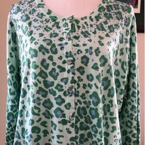 Quacker Factory NEW 1X Cardigan Green Animal Print